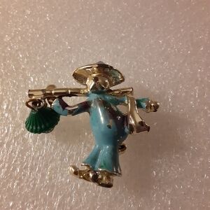 Asian Water Carrier Small Brooch Gold Tone